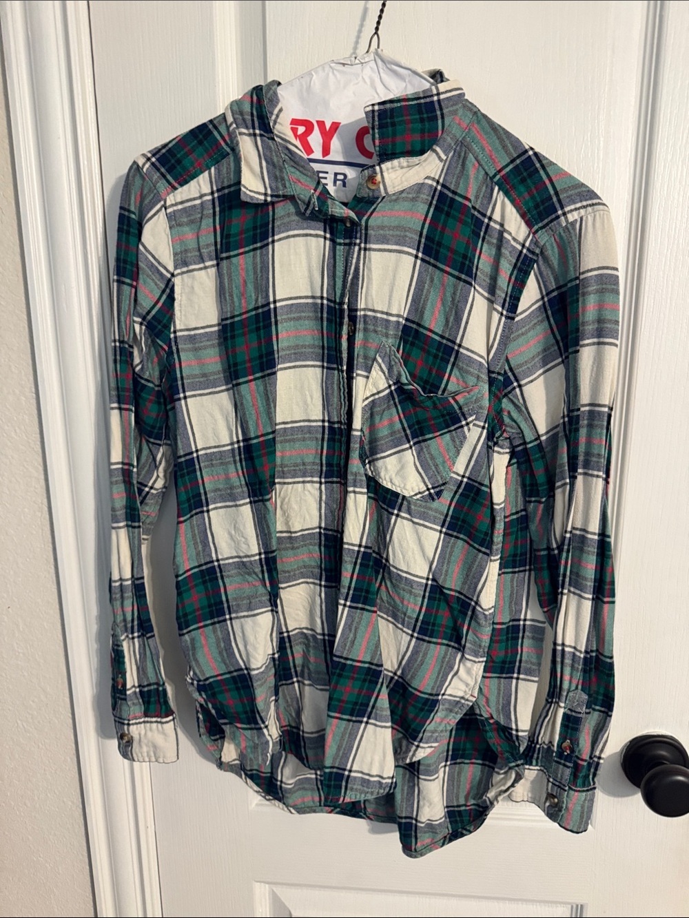 American Eagle Outfitters Green and White Plaid Button-Down Shirt